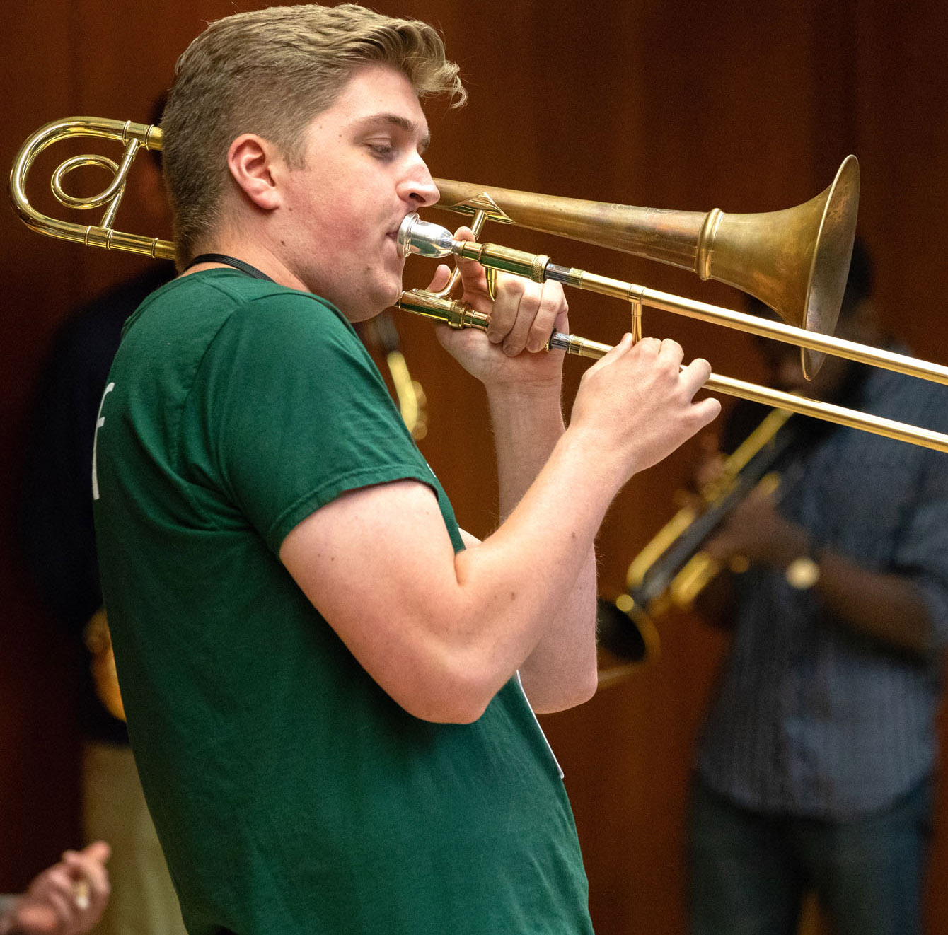 Jacob Melsha playing the trombone