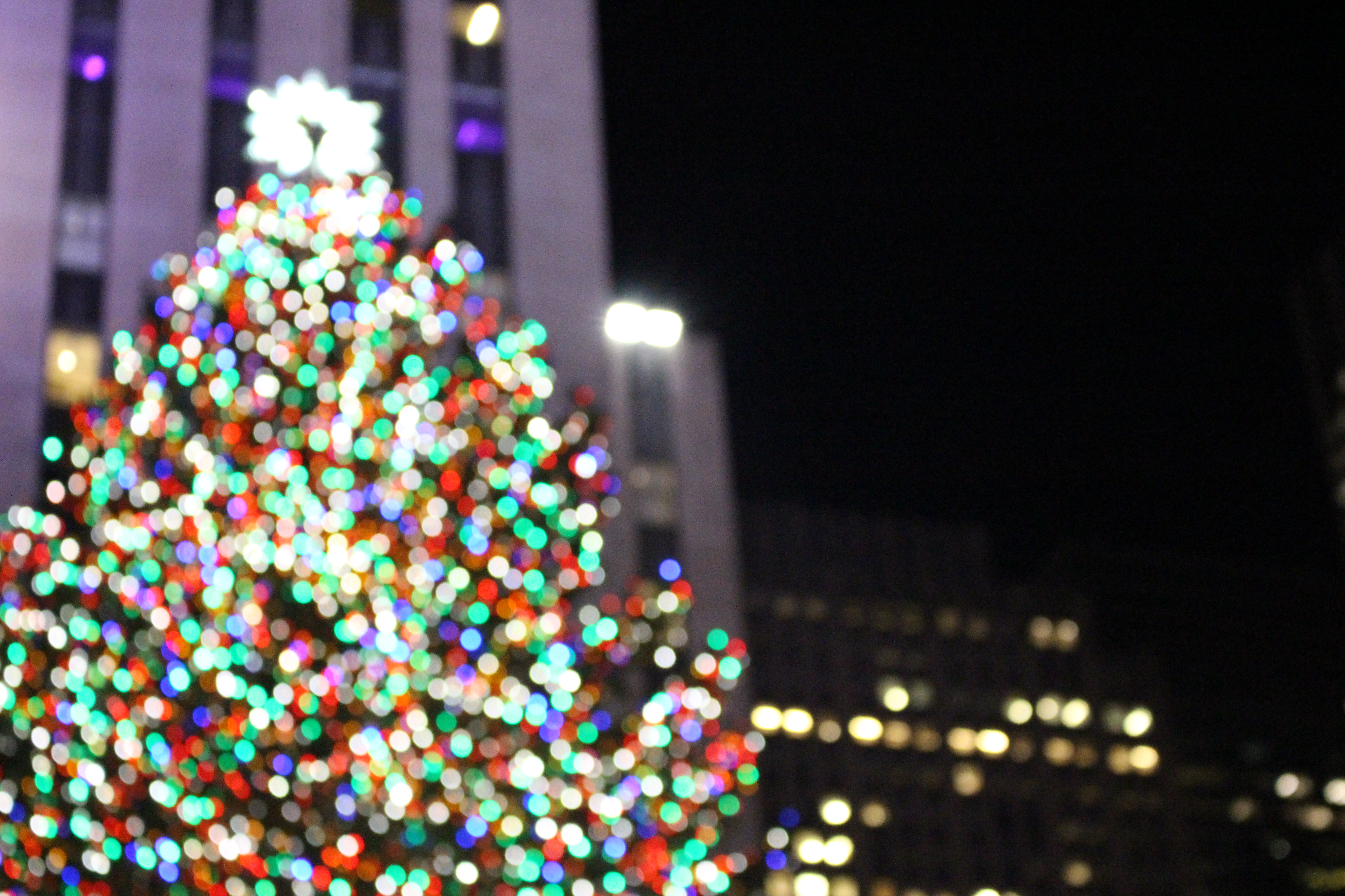 An out of focus Christmas tree