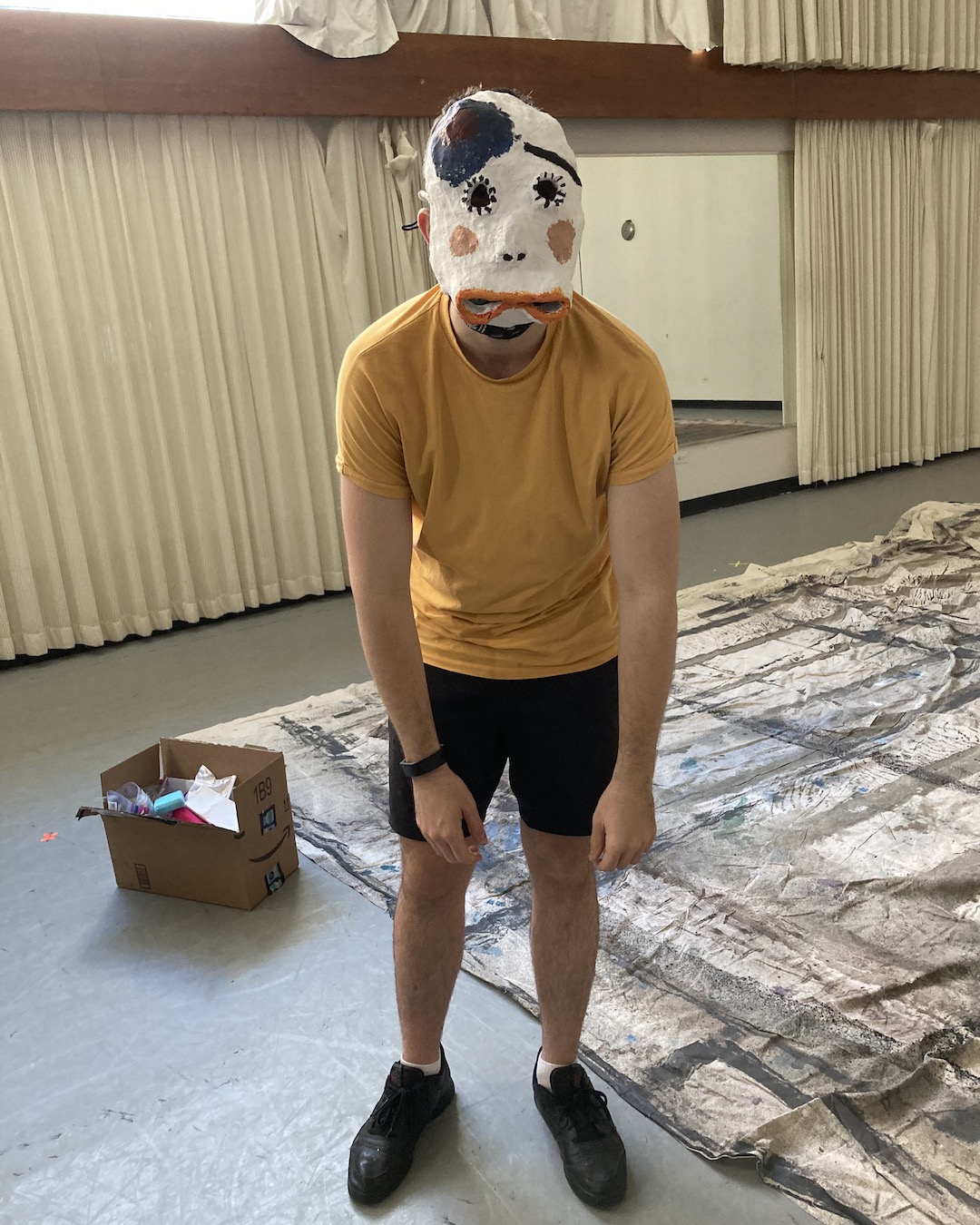 Cornelius McMoyler shows off the plaster mask he made for drama class