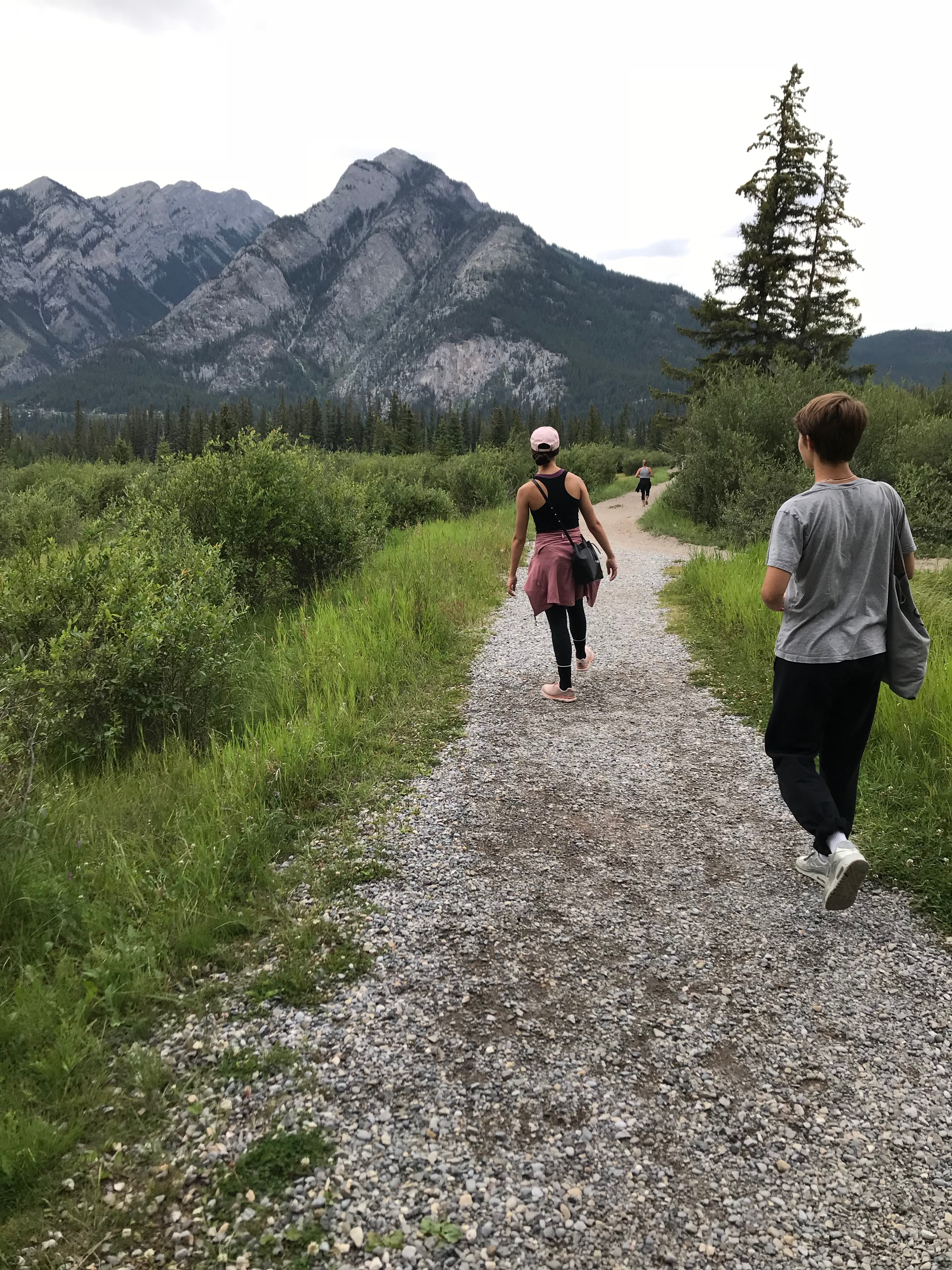 A photo of Mossy walking up a mountain trail