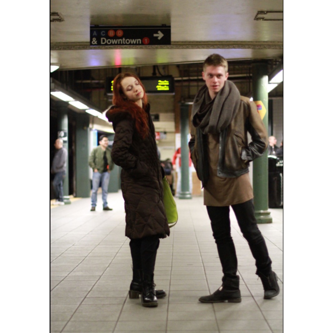Mossy and a friend pose in the subway station.