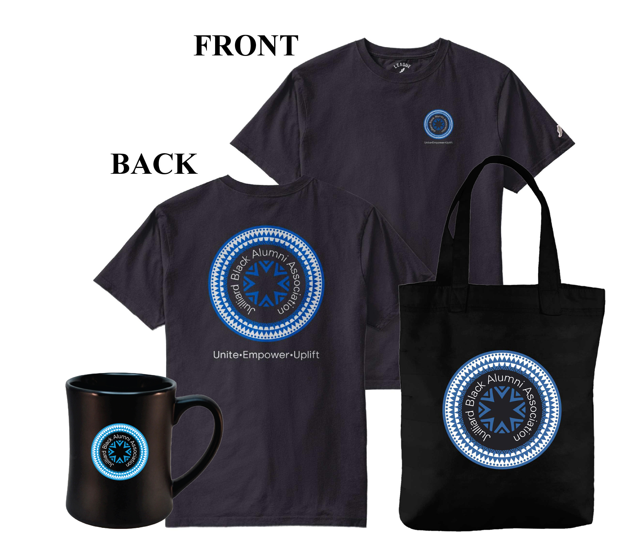 JBAA t-shirt, tote bag, and coffee mug merch