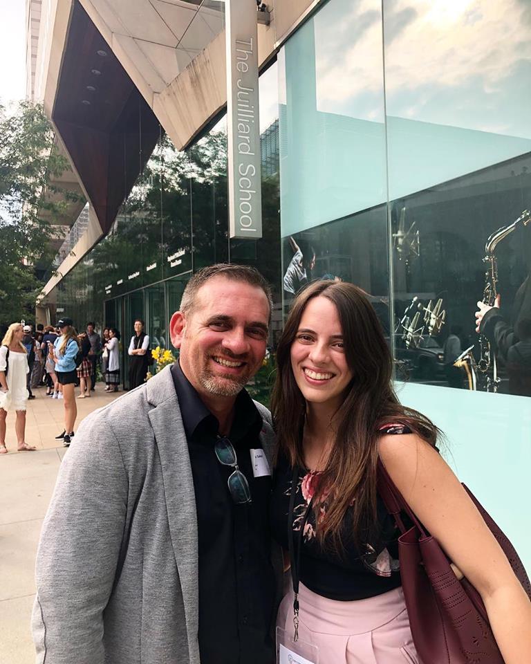 Gabriela poses with a friend outside of Juilliard