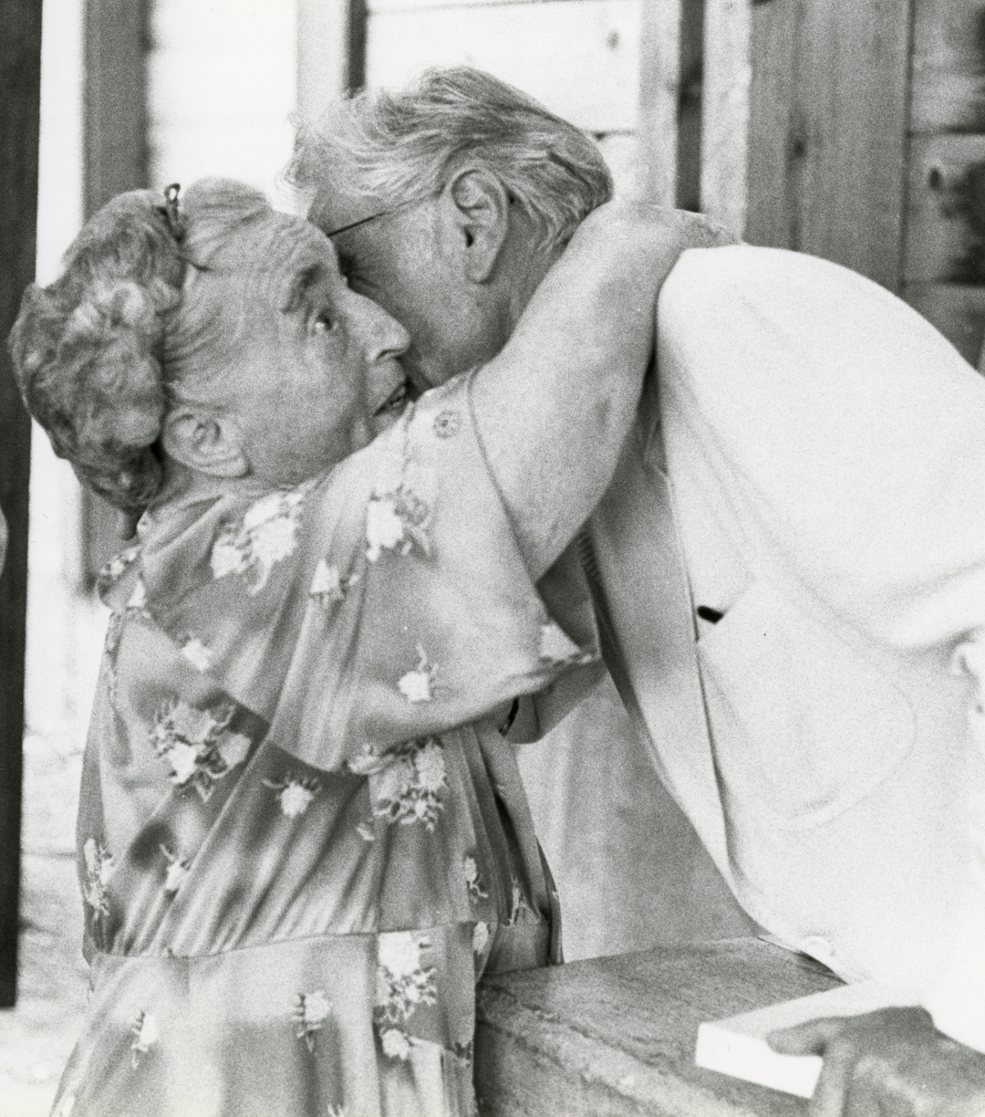 Madame Longy embraces Leonard Bernstein in this archival (black and white) photo