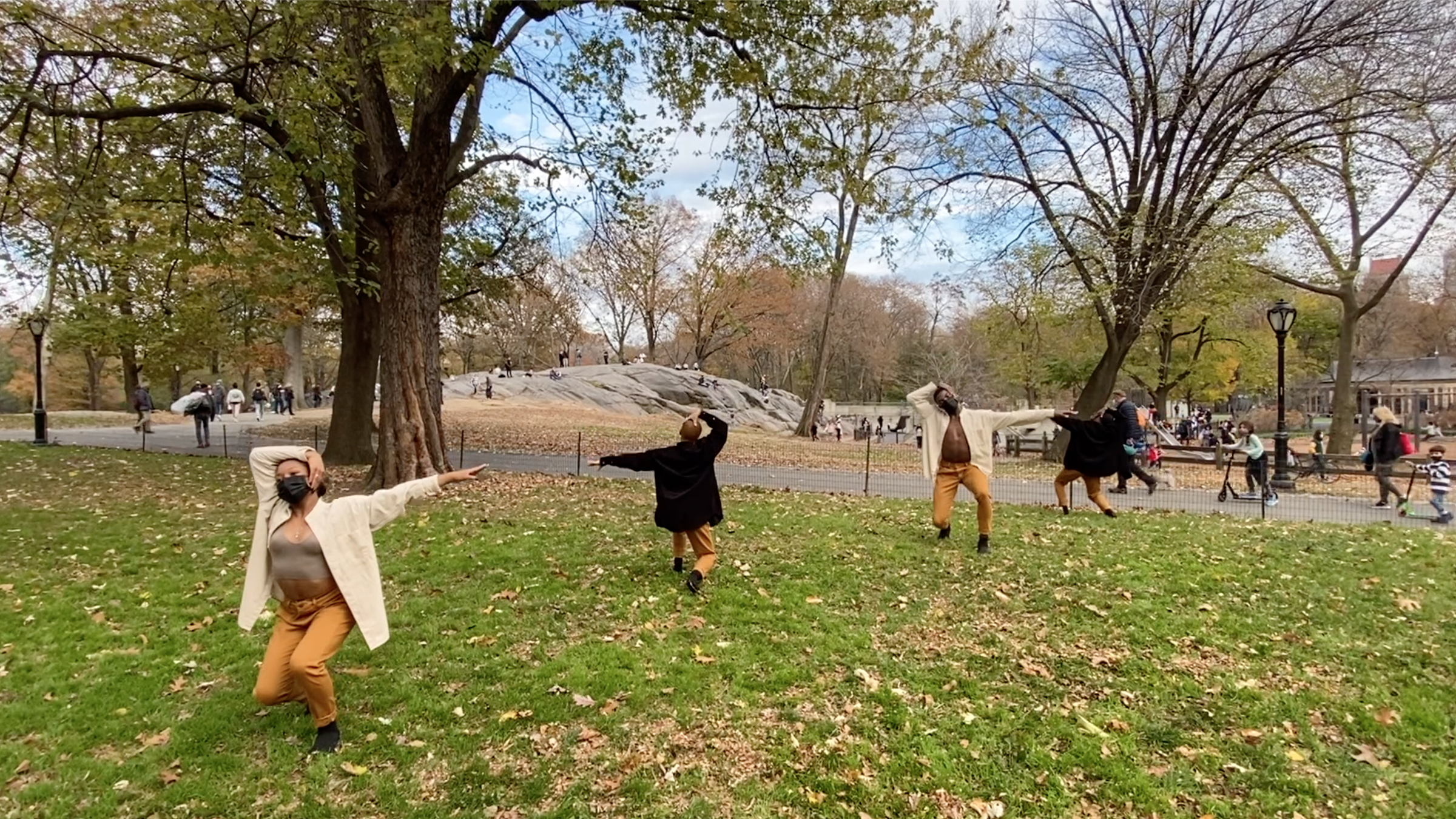 Dancers dancing on the line in Central Park