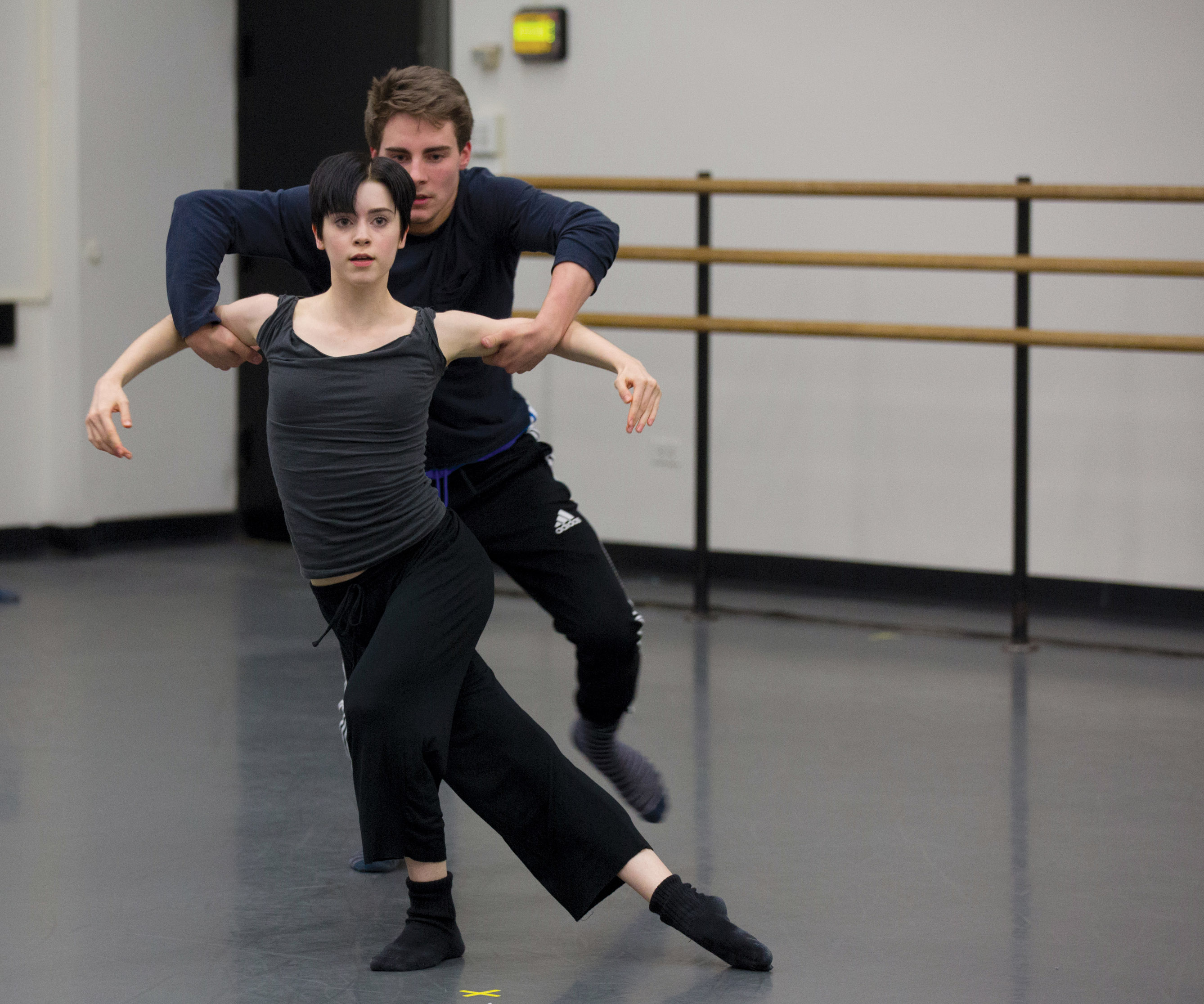 Dancers Bronte Mayo and Zane Unger in rehearsal for New Dances