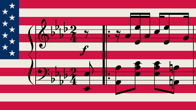 american flag with music notes