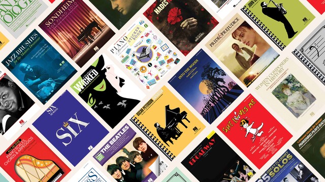 Books of sheet music arranged in a diagonal tiling