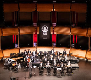 Juilliard Jazz Orchestra on stage at Jazz at Lincoln Center's Rose Hall