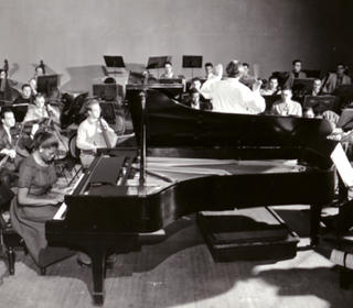 Juilliard Orchestral rehearsal archival (black and white) photo