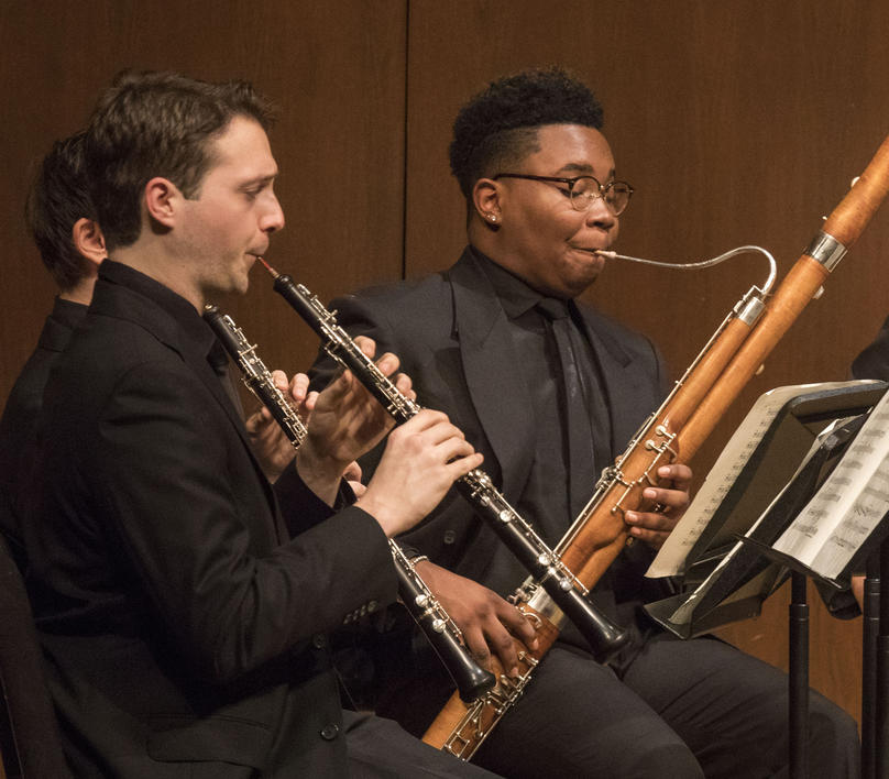 Students playing woodwind instruments