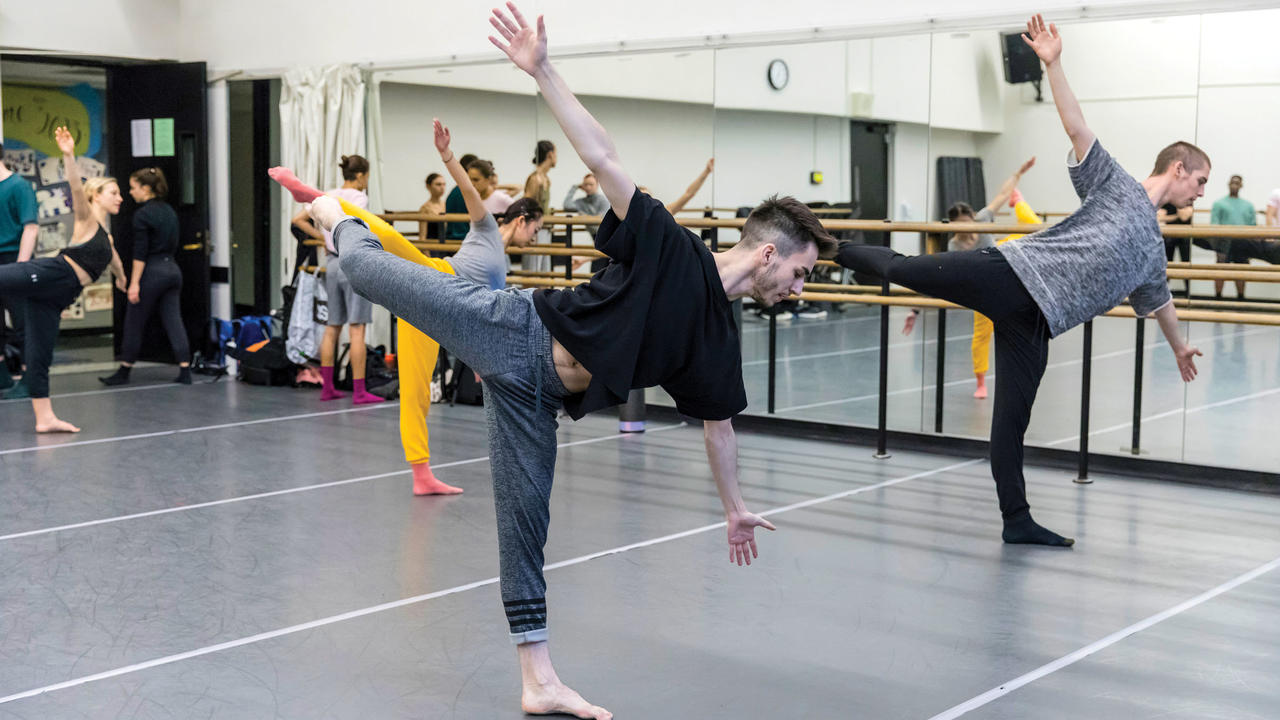 Fourth-year dancers, unidentified, rehearsing Stephen Petronio's #APrayerForNow