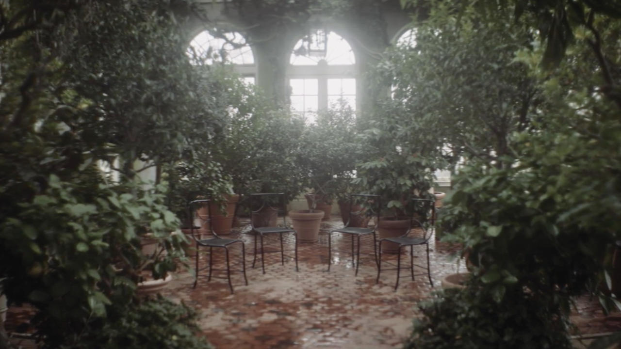 indoor garden with empty chairs