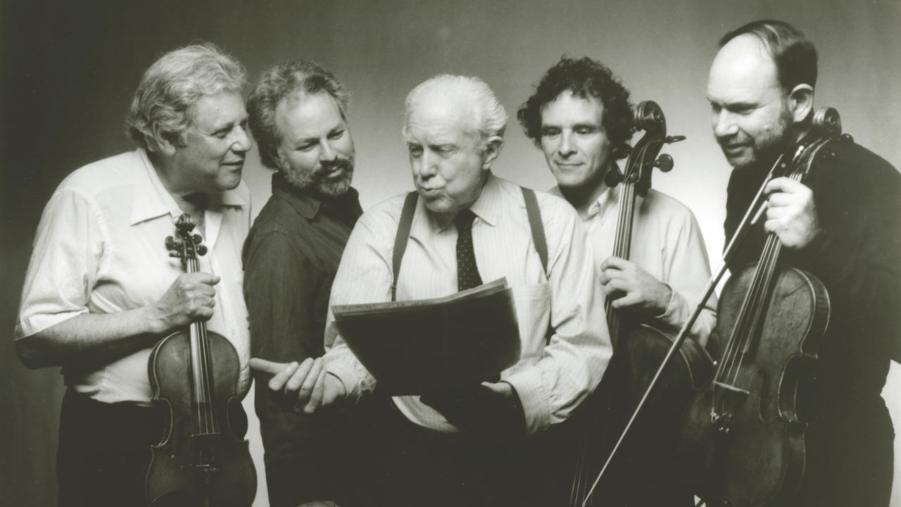 Historic photo of the JSQ with Elliott Carter