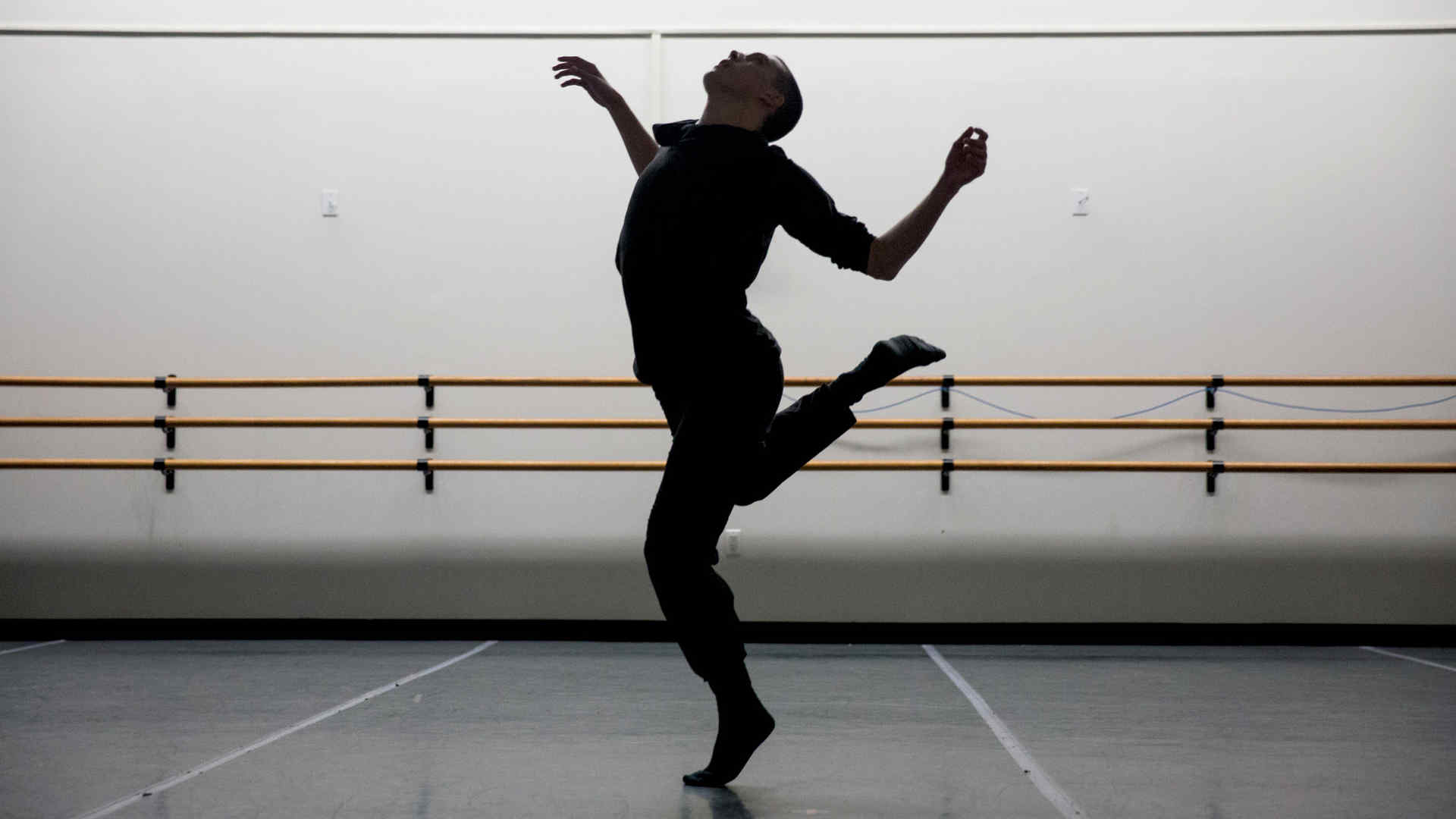 Second-year Barry Gans dancing in a ChoreoComp rehearsal