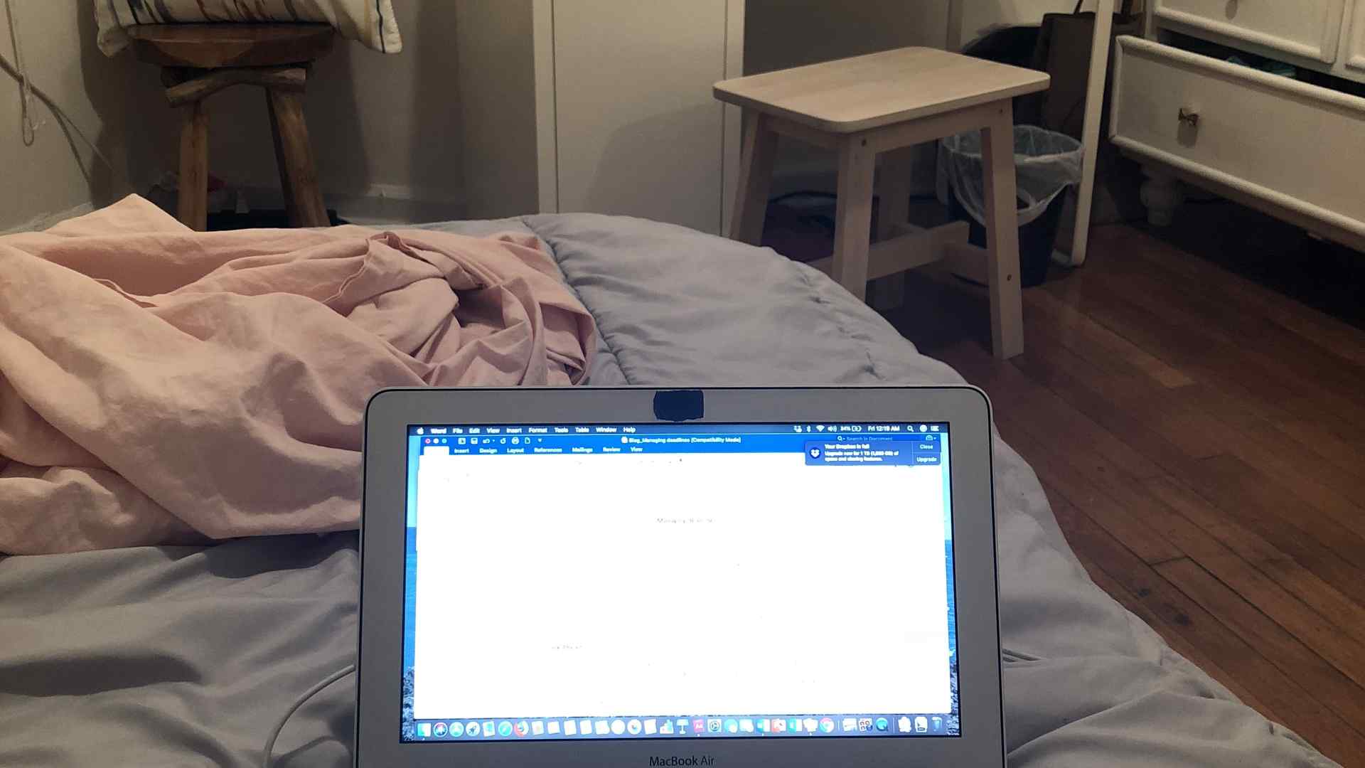 Regina's laptop on her bed