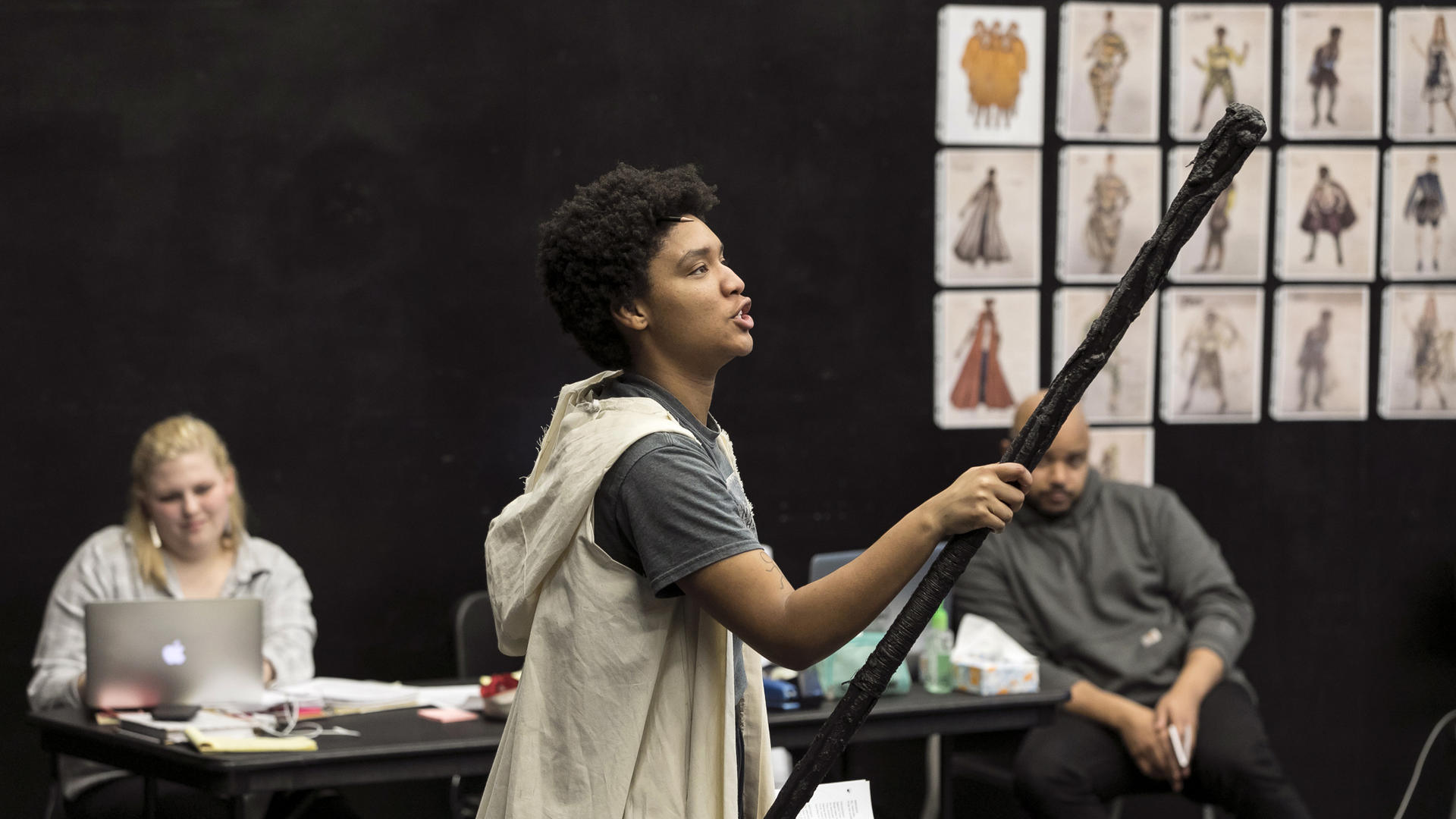 Jules Latimer (Prospero) in a 'Tempest' rehearsal