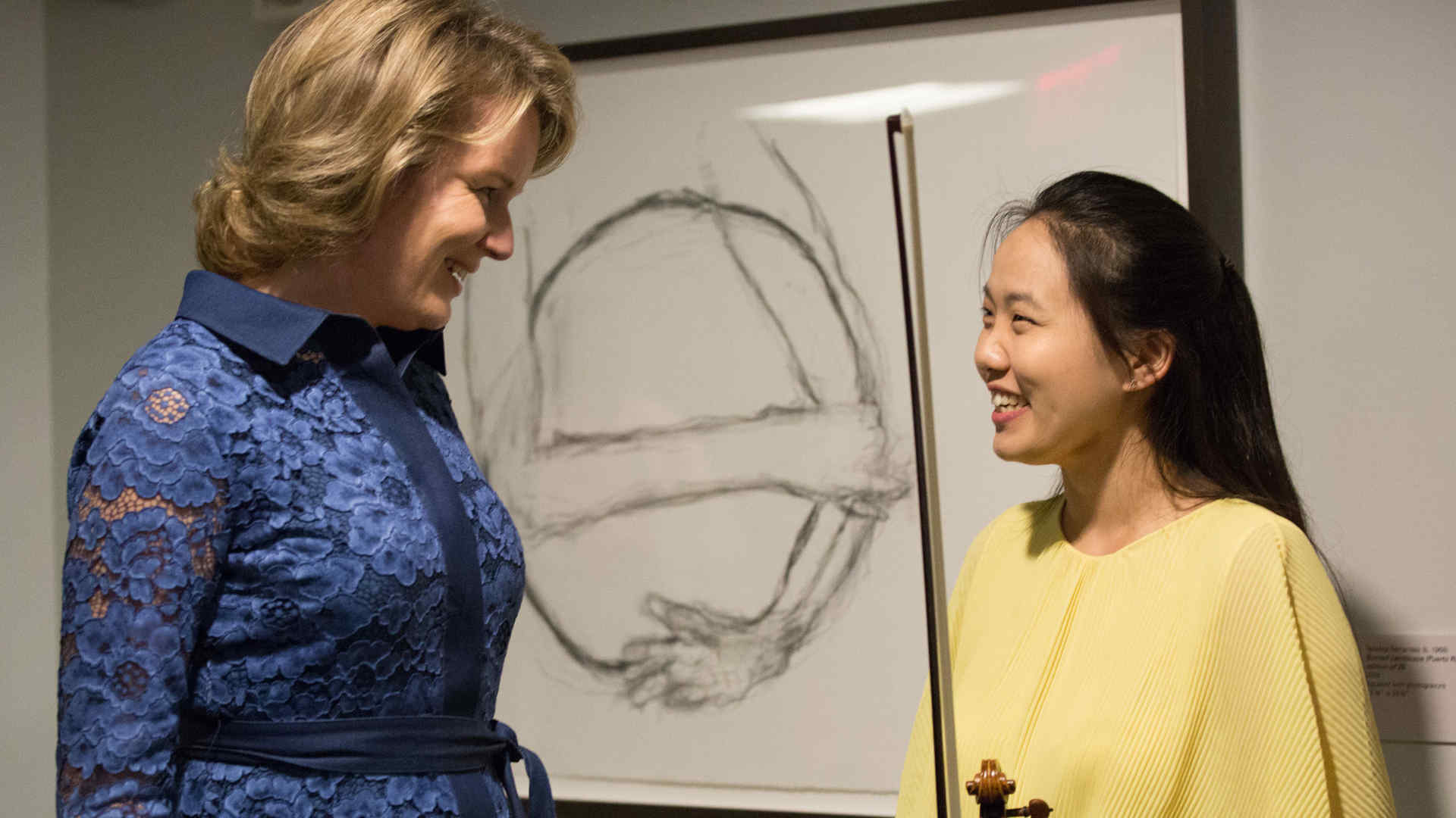 Her Majesty the Queen of the Belgians with doctoral candidate Stella Chen, a violinist