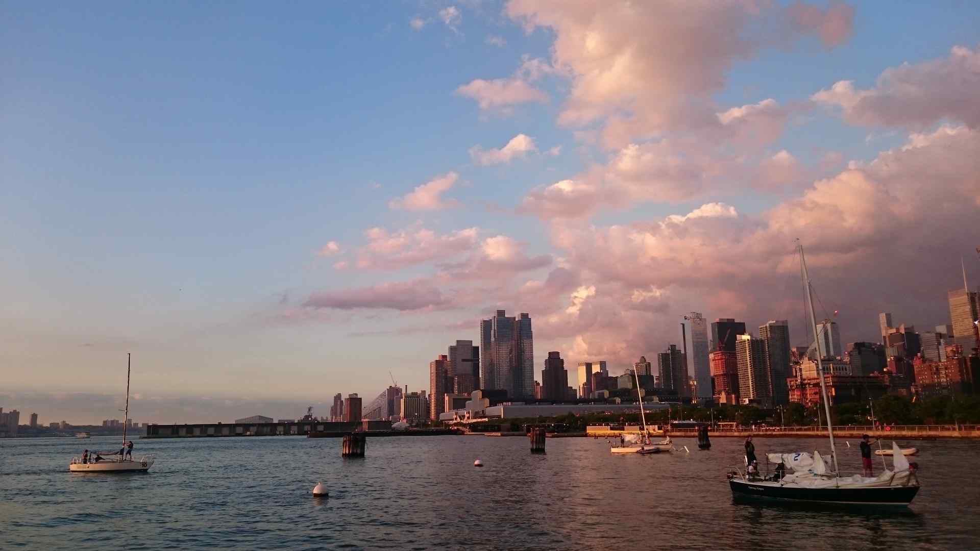 The New York skyline at sunset