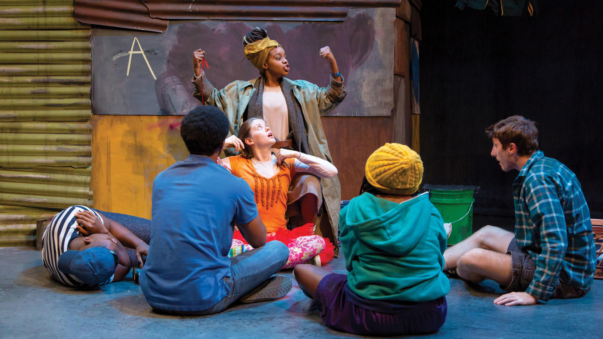 Juilliard actors on stage in a play by Suzan-Lori Parks