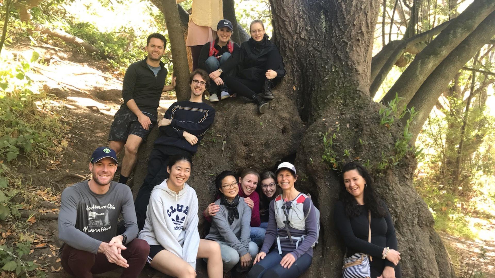 Historical Performance students by a giant tree in California