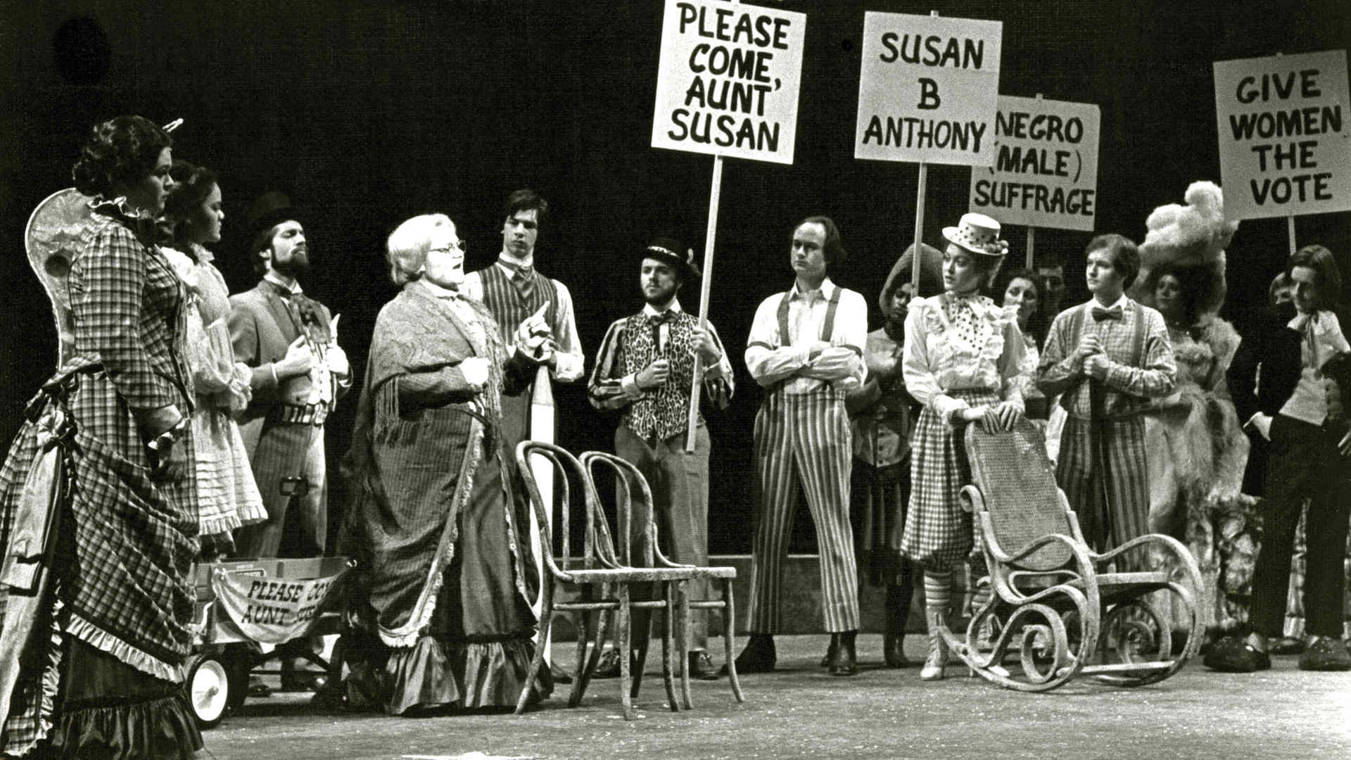 An archival (black and white) photo from Juilliard's workshop production of 'The Mother of Us All' in 1980