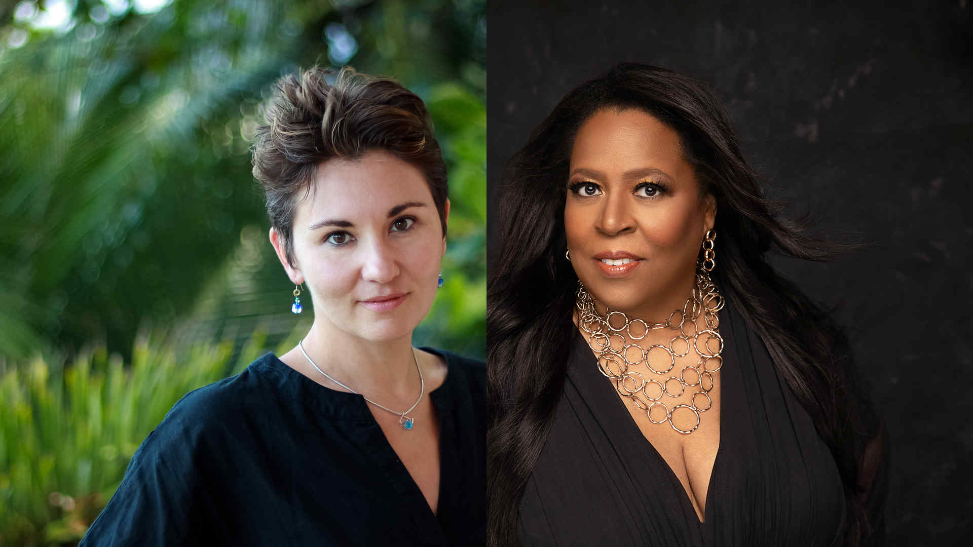 The image is a side-by-side portrait of Nina C. Young and Valerie Coleman against different backgrounds.