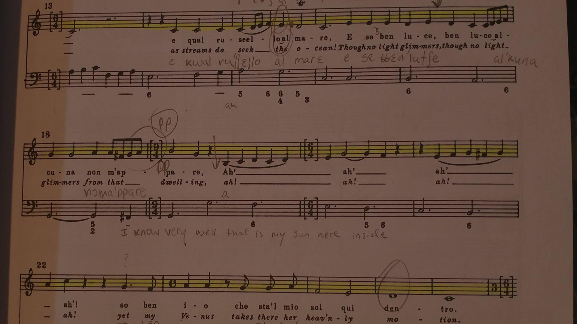 Highlighted sheet music