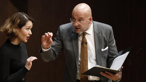 Student receiving instruction during Emmanuel Villaume masterclass