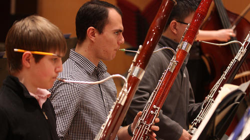 precollege bassoon players at orchestra rehearsal 
