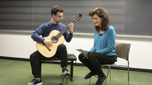 A guitar class on November 15, 2018, at the Juilliard School with Sharon Isbin.