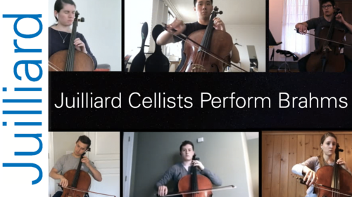 screen shots of several students playing cellos