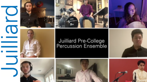 collage of percussion players on video conference